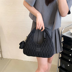 Women's Half Moon Bag Quilted Cloth Top-handle Purse