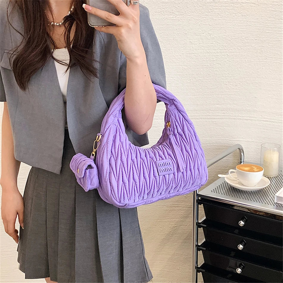 2 Sets Women's Half Moon Bag Purses & Handbags Quilted Cloth Fabric