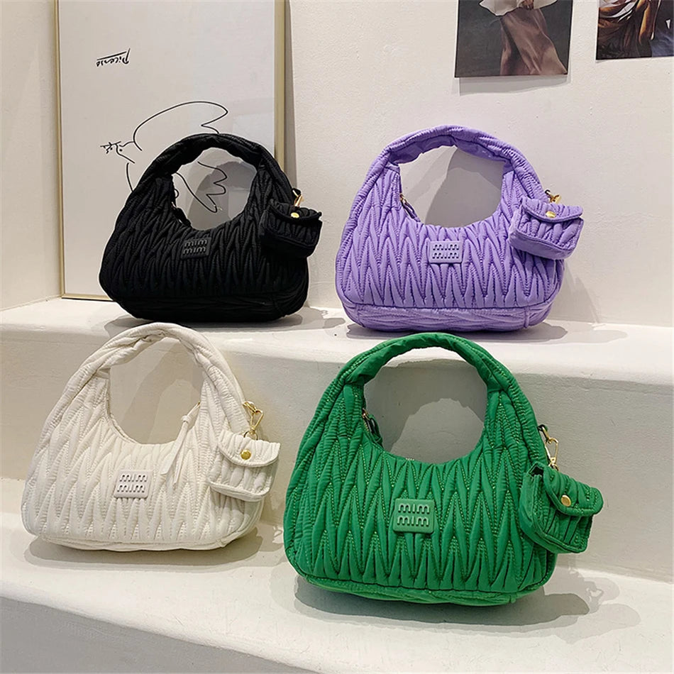 Women's Half Moon Bag Quilted Cloth Top-handle Purse