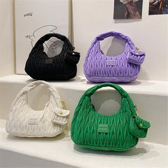 Women's Half Moon Bag Quilted Cloth Top-handle Purse