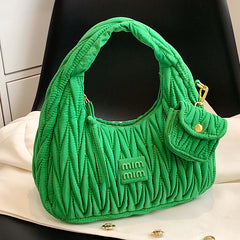 Women's Half Moon Bag Quilted Cloth Top-handle Purse