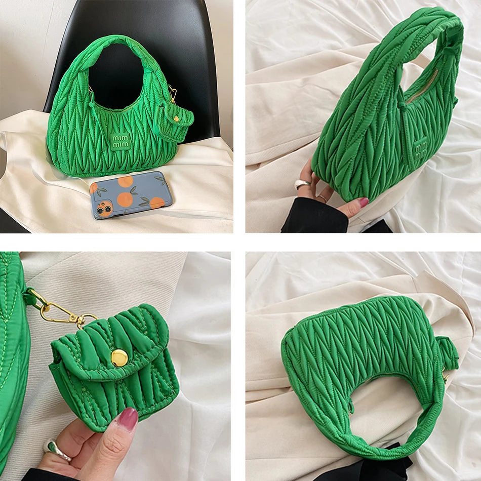 Women's Half Moon Bag Quilted Cloth Top-handle Purse