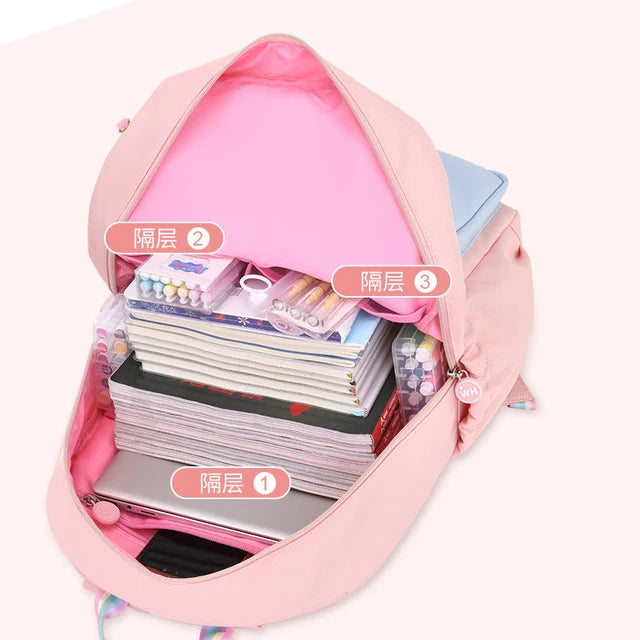 Rainbow School Backpacks for Teen Girls 1-6 Grade Travel Bag