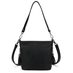2 Straps PU Leather Shoulder Bags for Women Bucket Tassel Soild Women Messenger