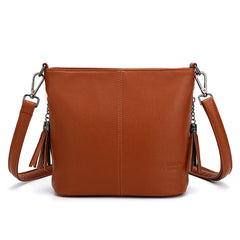2 Straps PU Leather Shoulder Bags for Women Bucket Tassel Soild Women Messenger