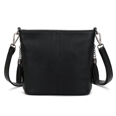 2 Straps PU Leather Shoulder Bags for Women Bucket Tassel Soild Women Messenger