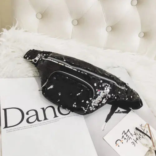 Pink Silver Sequin Holographic Fanny Pack for Women