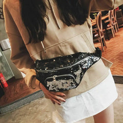 Pink Silver Sequin Holographic Fanny Pack for Women