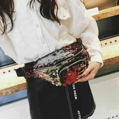 Pink Silver Sequin Holographic Fanny Pack for Women