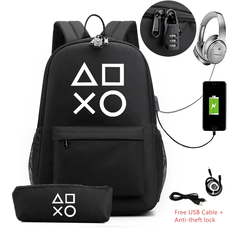 Canvas Backpack with Pencil Case School Bag For Teenagers Laptop USB Charging