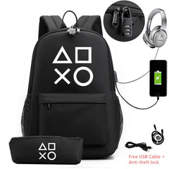 Canvas Backpack with Pencil Case School Bag For Teenagers Laptop USB Charging