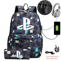 Canvas Backpack with Pencil Case School Bag For Teenagers Laptop USB Charging