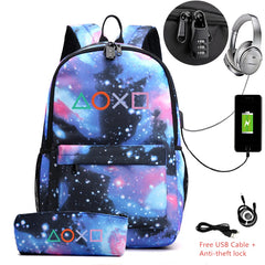 Canvas Backpack with Pencil Case School Bag For Teenagers Laptop USB Charging