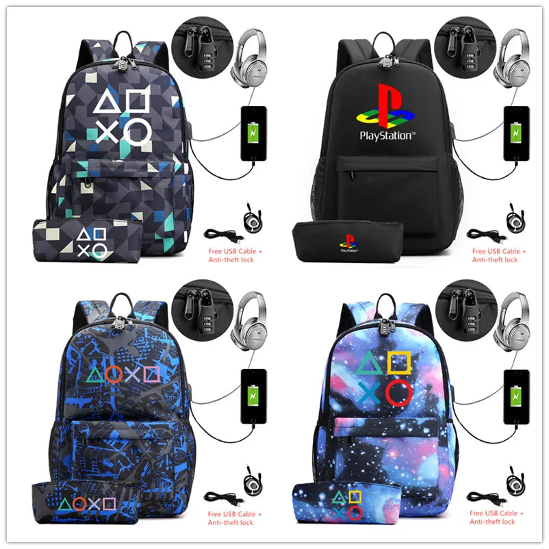 Canvas Backpack with Pencil Case School Bag For Teenagers Laptop USB Charging