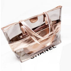 Women Beach Bag Set PVC Transparent Shoulder Bag with Purse