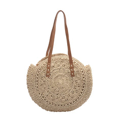 Women's Retro Woven Shoulder Bag Floral Handbag Straw Beach Bag