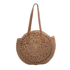 Women's Retro Woven Shoulder Bag Floral Handbag Straw Beach Bag
