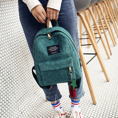 Women Corduroy Tassel Backpack Mini School Travel Bag