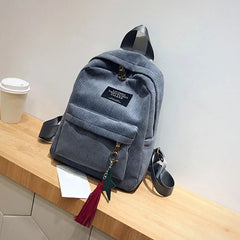 Women Corduroy Tassel Backpack Mini School Travel Bag