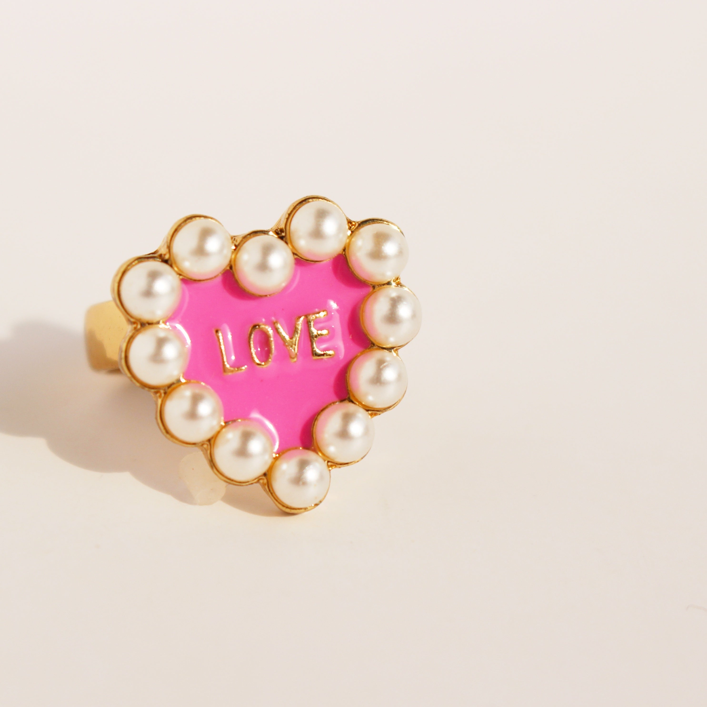 Romantic Letter Pattern Ring Faux Pearl Decor Ring