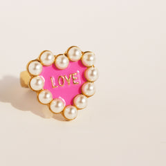 Romantic Letter Pattern Ring Faux Pearl Decor Ring