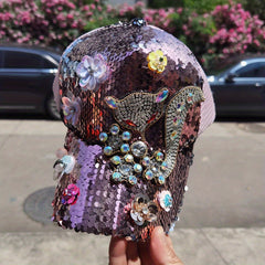 Rhinestone Fox Sequin Baseball Cap Hip Hop Trucker Hat