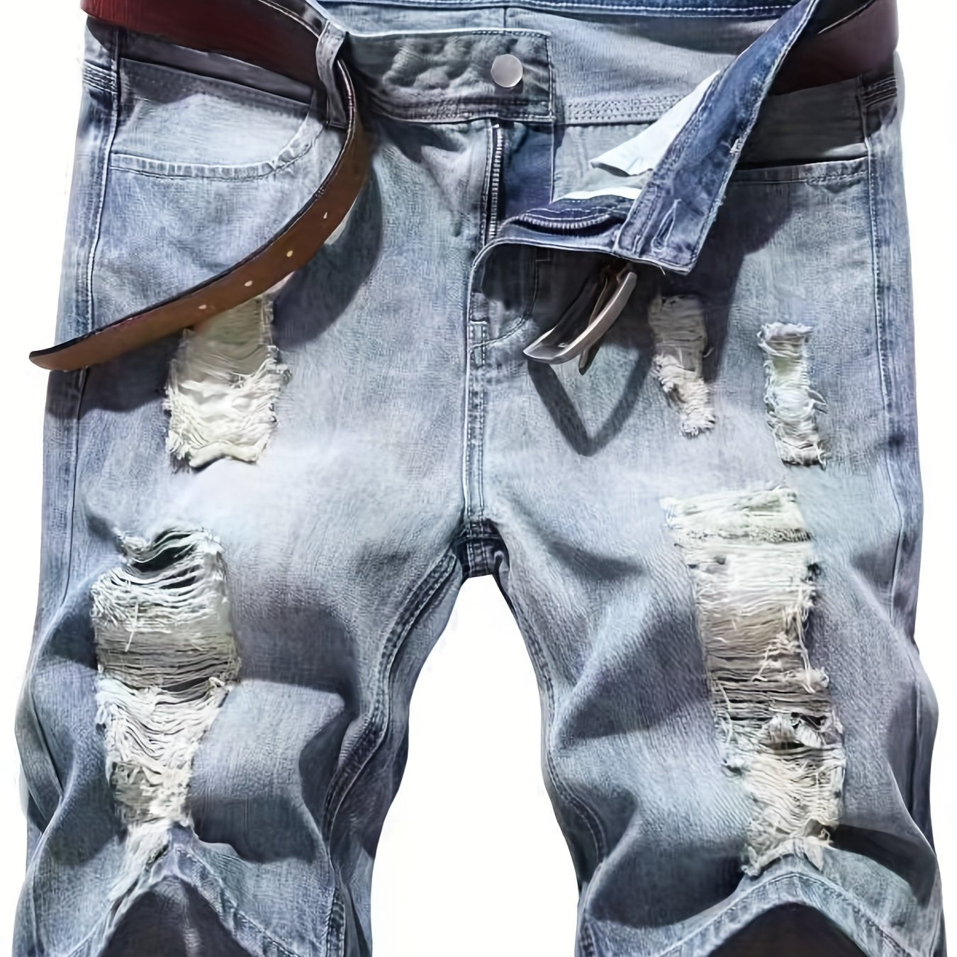Men's Ripped Denim Shorts Loose Fit Distressed Casual Street Style