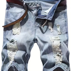Men's Ripped Denim Shorts Loose Fit Distressed Casual Street Style