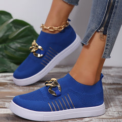 Breathable Mesh Sneakers with Chain Decor for Women