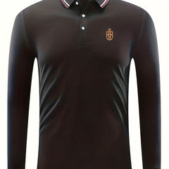 Shield Print Men's Casual Button Up Long Sleeve Lightweight Polo Shirt