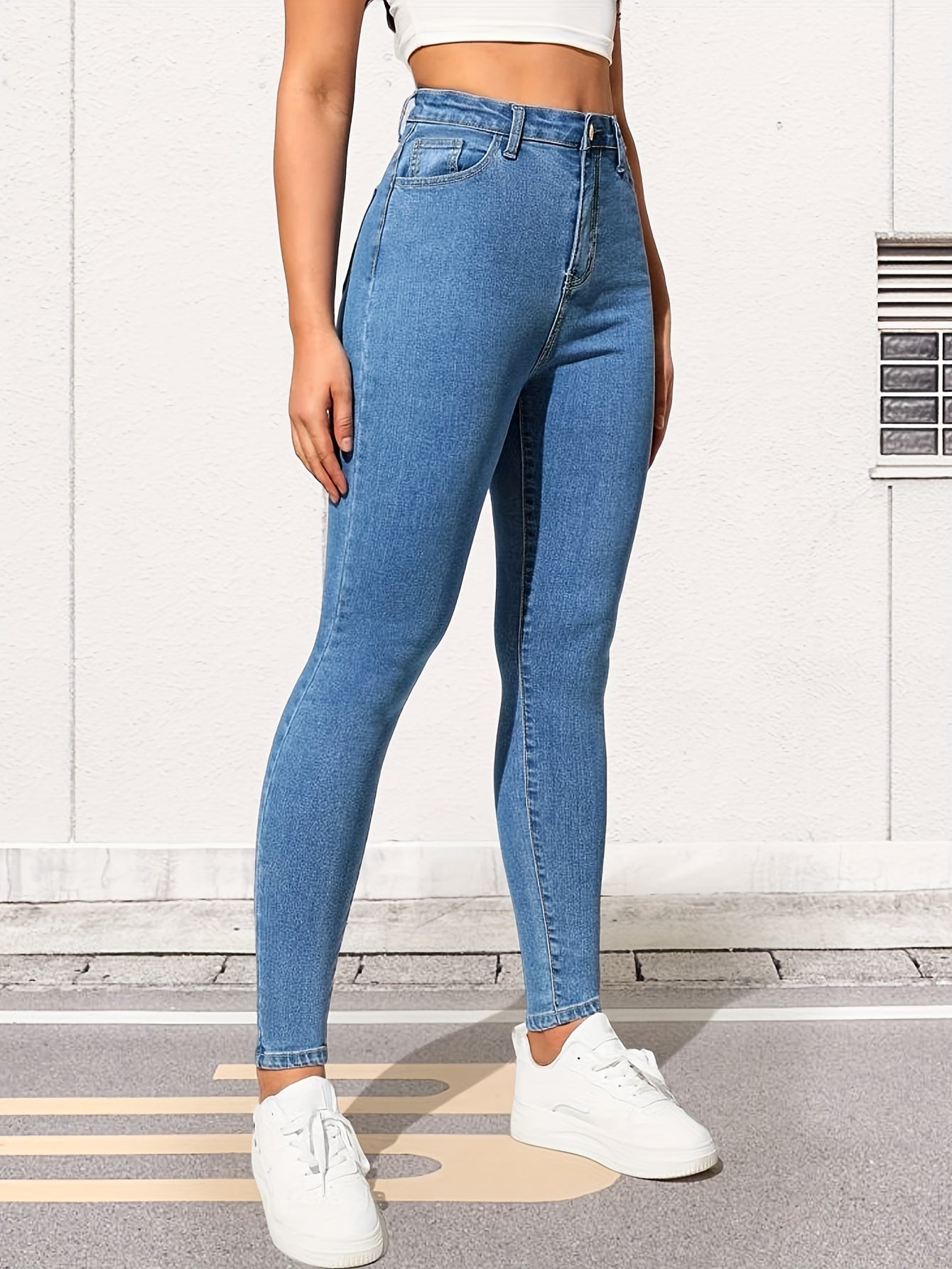 Mid Waist Skinny Jeans Slim Fit High Waist Versatile Denim Pants