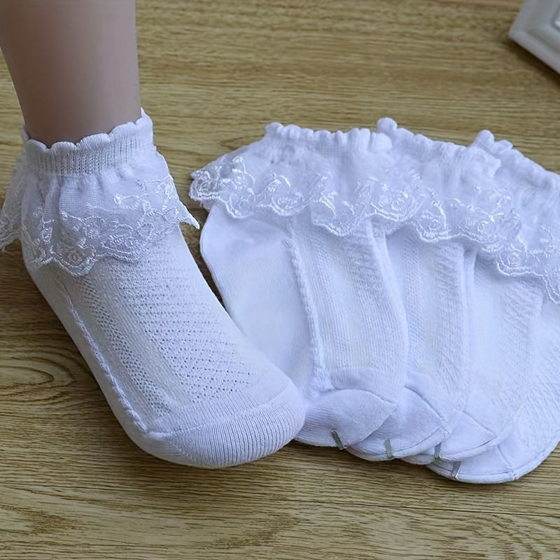4 Pairs Sweet Princess Lace Ruffled Socks Wedding Dance Girls Kids Love Mesh