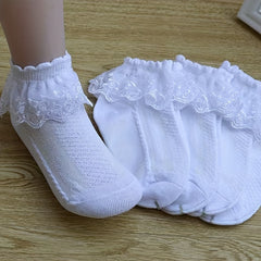 4 Pairs Sweet Princess Lace Ruffled Socks Wedding Dance Girls Kids Love Mesh