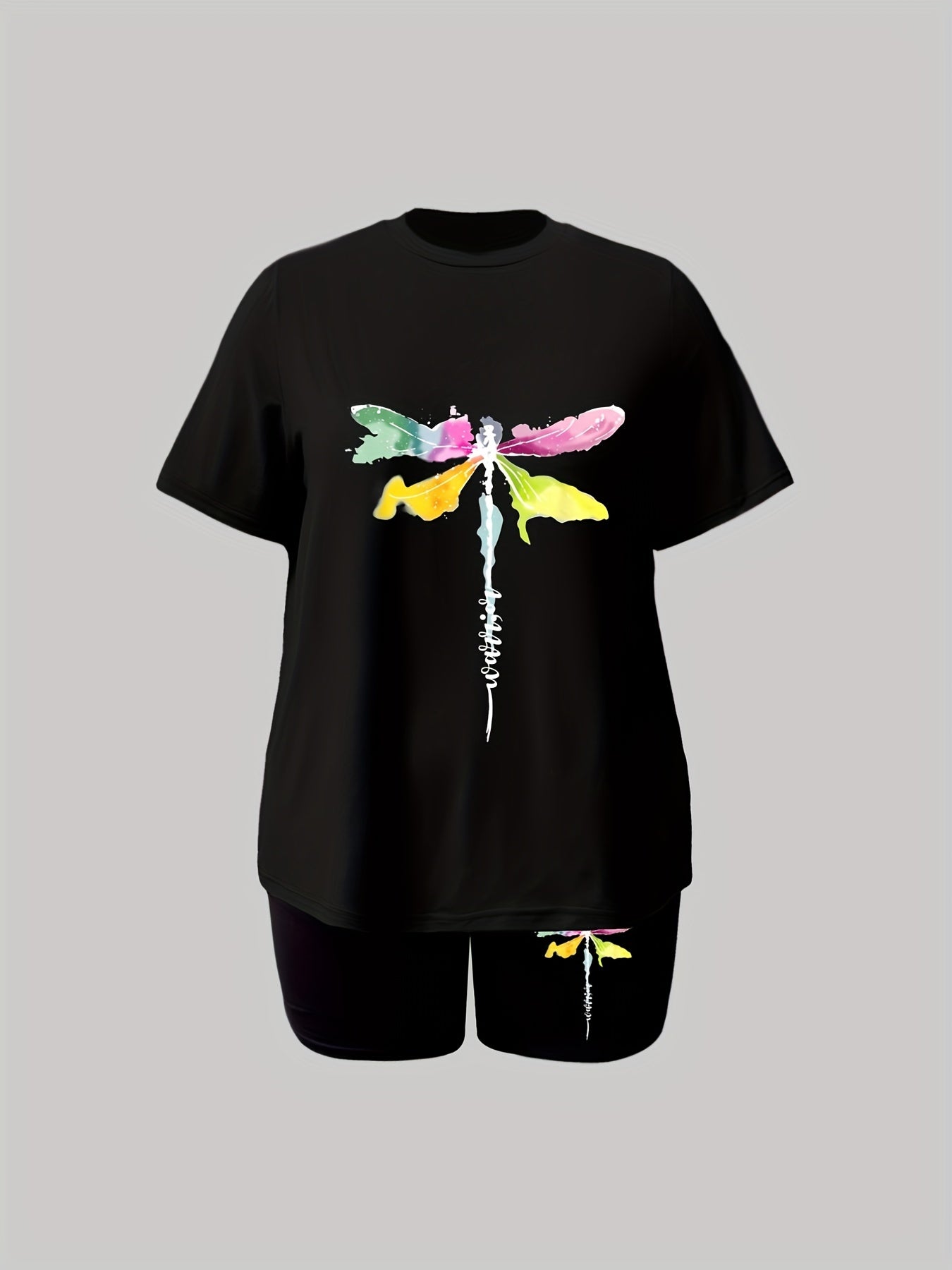 Women's Plus Dragonfly Print Top & Shorts Set