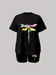 Women's Plus Dragonfly Print Top & Shorts Set