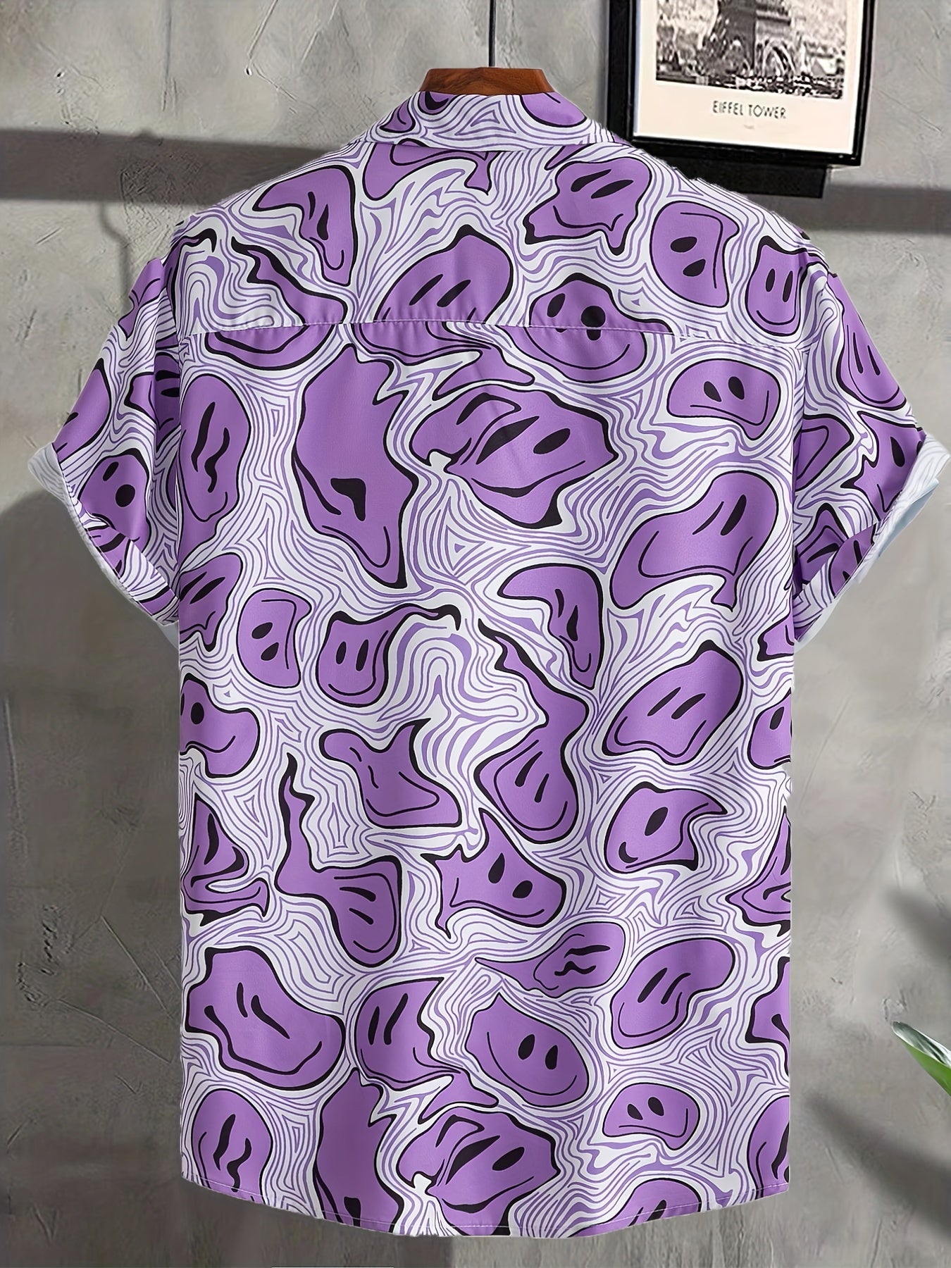 Grimace Print Casual Short Sleeve Shirt for Men