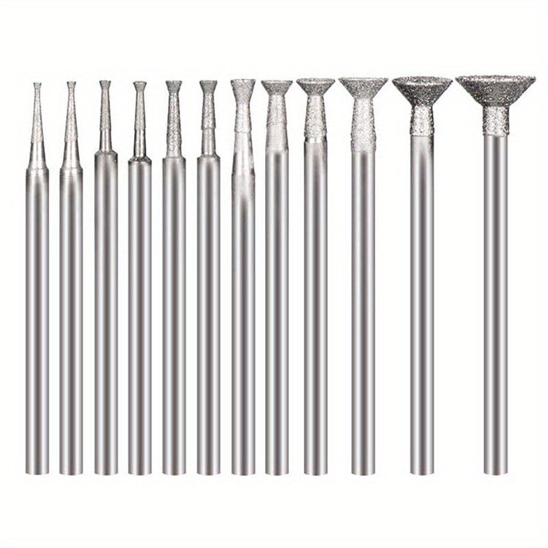 12pcs Diamond Grinding Burr for Rotary Tool 2.35mm Shank