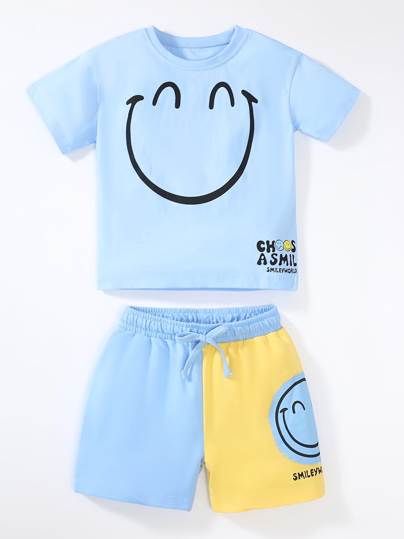 2pcs Boys Summer Outfits Sets Short Sleeve Happy Graphic Print T Shirt Tops