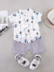 2pcs Baby Boys Cactus Print Short Sleeve Shirt & Shorts Set