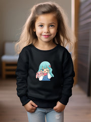 Girls Girl Pattern Crew Neck Long Sleeve Sweatshirt For Spring Fall