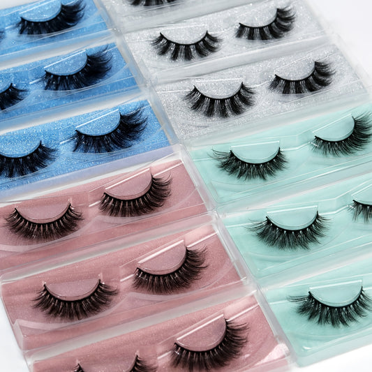 12 Pairs False Eyelashes 4 Styles Thick Curling Fluffy Wispy Cluster Cat Eye