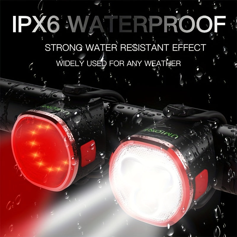 Bike Lights Set Front Rear LED Lamps IPX6 Rechargeable Back Light