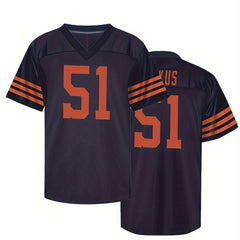 Men's American Football Jersey V Neck Short Sleeve Embroidered Rugby Sweatshirt