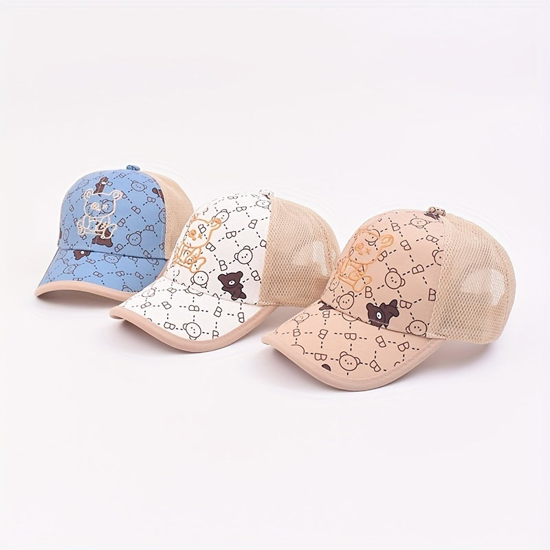 Kids Bear Embroidery Baseball Cap Mesh Adjustable Sunshade Hat