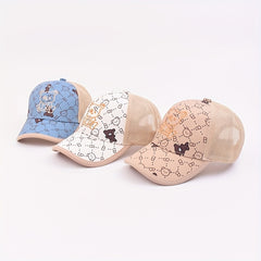 Kids Bear Embroidery Baseball Cap Mesh Adjustable Sunshade Hat