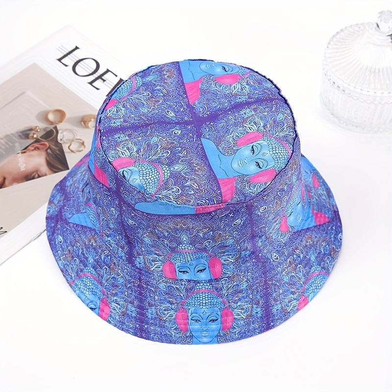 Purple Buddha Print Bucket Hat Classic Boho Basin Hat Lightweight Fisherman Cap