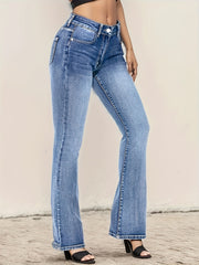 Bootcut Jeans Slash Pockets Slim Fit Denim Pants