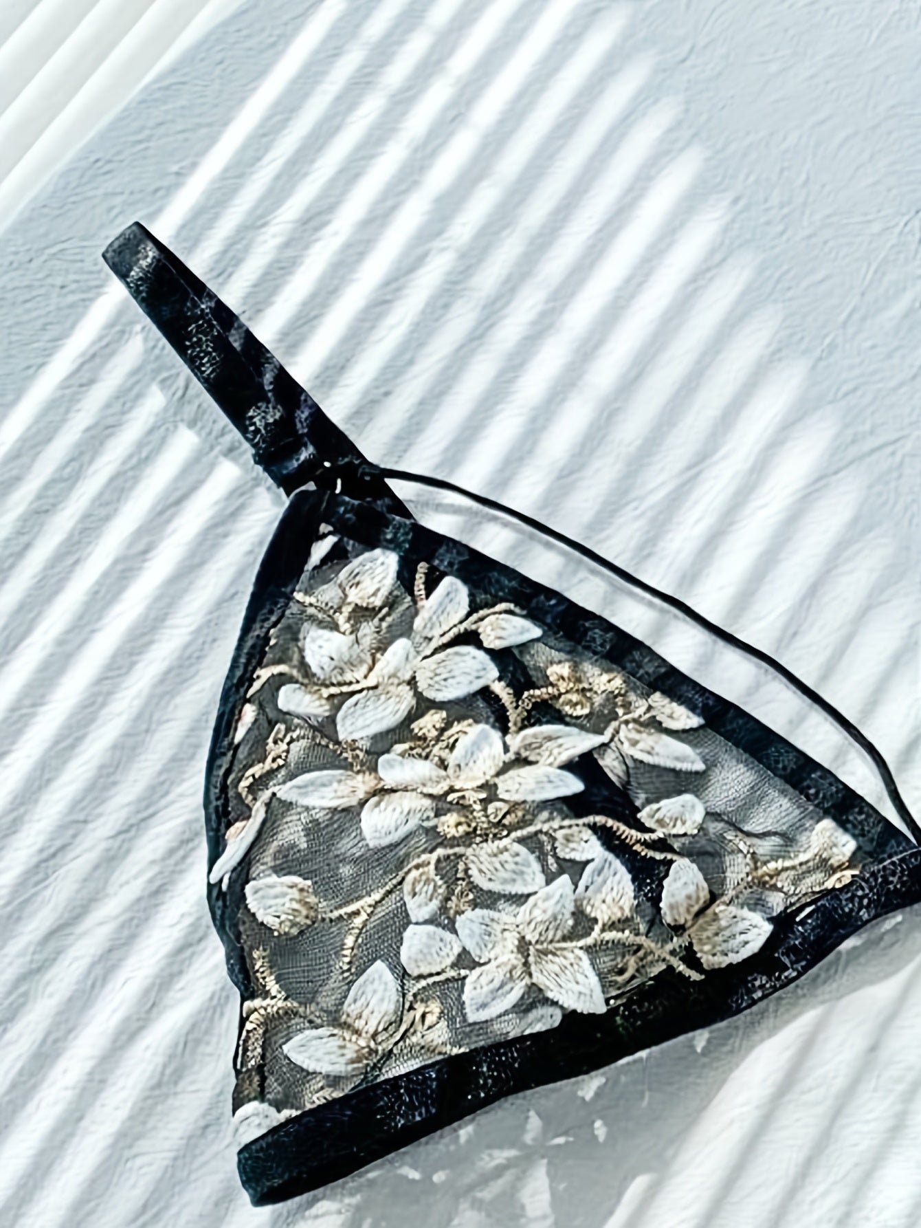 Floral Embroidery Lingerie Set Mesh Bra & Panties