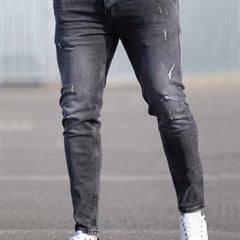 Stretch Denim Pants Men's Slim Fit Distressed Jeans with Pockets