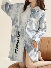 Button-Down V-Neck Nightgown Long Sleeve